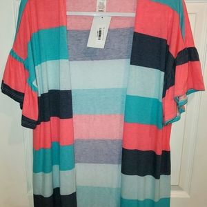 Hemish Ruffled Sleeve Stripped Short Sleeve Cardigan NWT